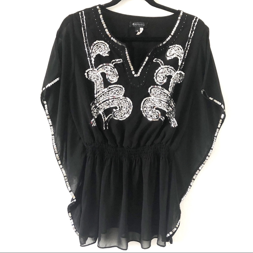MARINEBLU FLOWING SEQUINS BLACK TOP